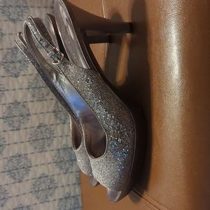 Silver open toe high heels
